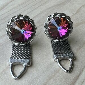 Vintage Cuff Links 1.75" Watermelon Rivoli Prism Glass Crystal  Wrap Silver Tone
